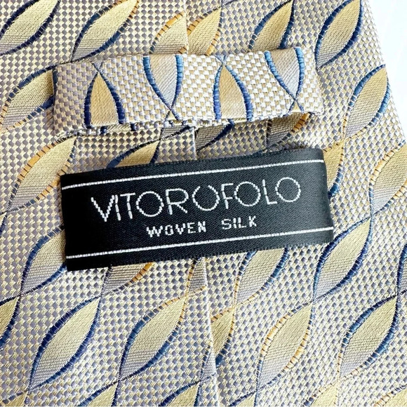 Vitorofolo Silk Tie Gold and Blue Geometric Print - Picture 6 of 9